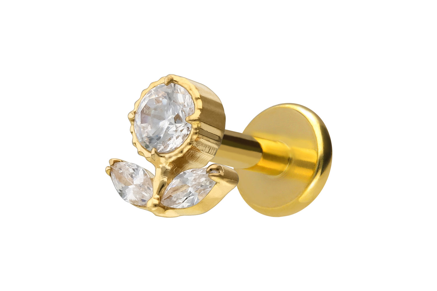 Titan Labret Piercing mit Innengewinde KRISTALLBLUME